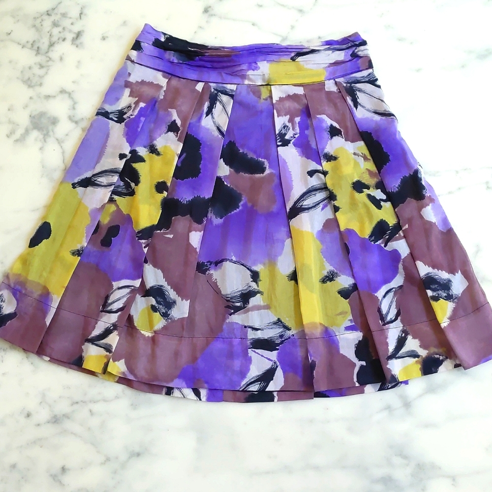 NWOT. The Limited Cotton/Silk Multi Color Patterned Pleated Skirt with lining.
